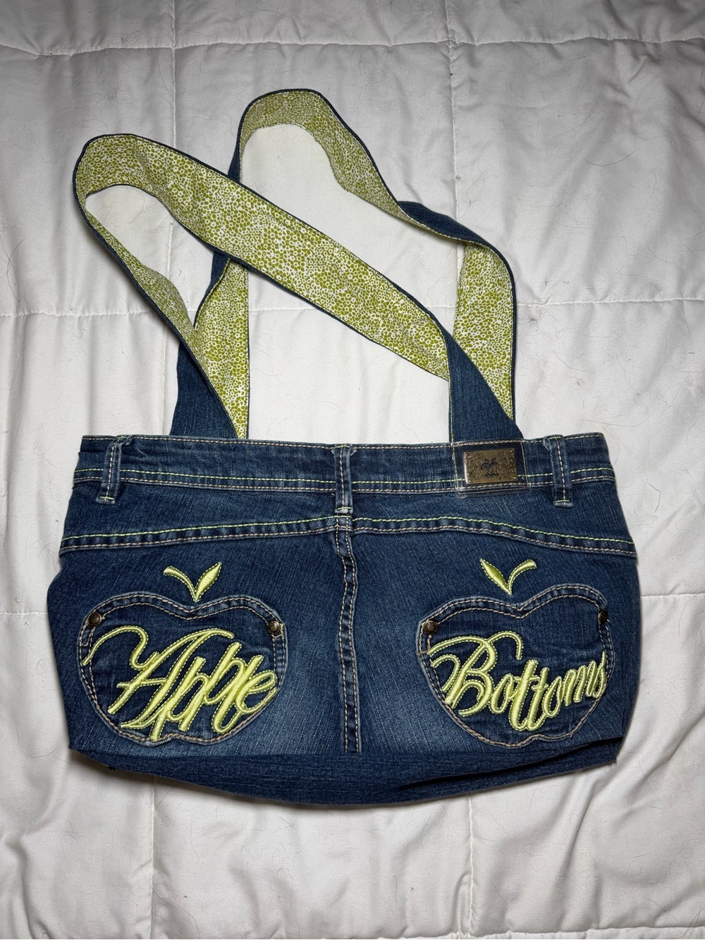 Apple Bottoms Dark Blue Denim Tote with Lime Green Accents
